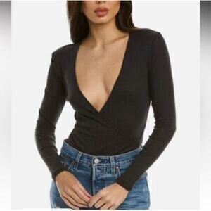 Ba&sh Womens Wrap‎ V-Neck Long Sleeve Celia Bodysuit Black Small NWOT